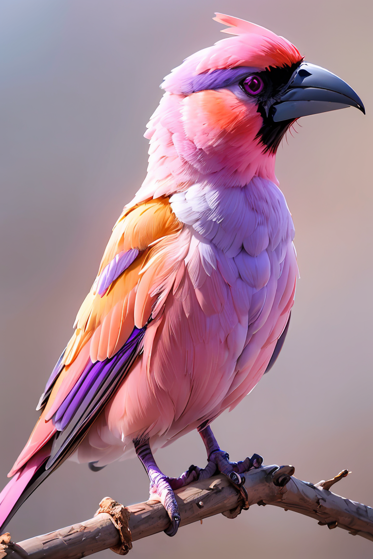 389411-4238664448-(masterpiece, best quality_1.2),ultra-detailed,Pink,purple,and orange bird,(realistic_1.5),_lora_EdobBirds_v1.0_0.8_,.png